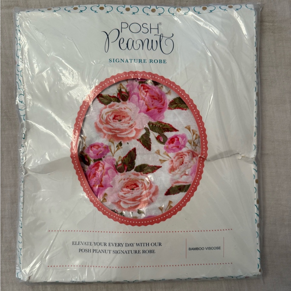 New Posh Peanut Signature Maternity Delivery Robe in White and Pink Roses